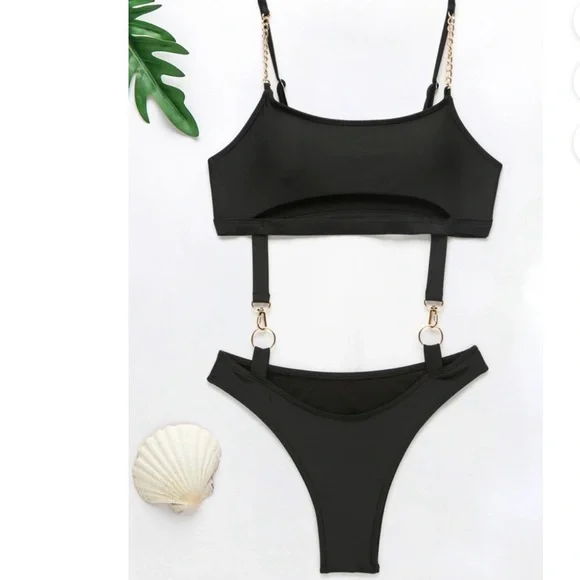 New Black Bikini Swimmer One piece Swimsuit Bathing Suit size S - Picture 4 of 8